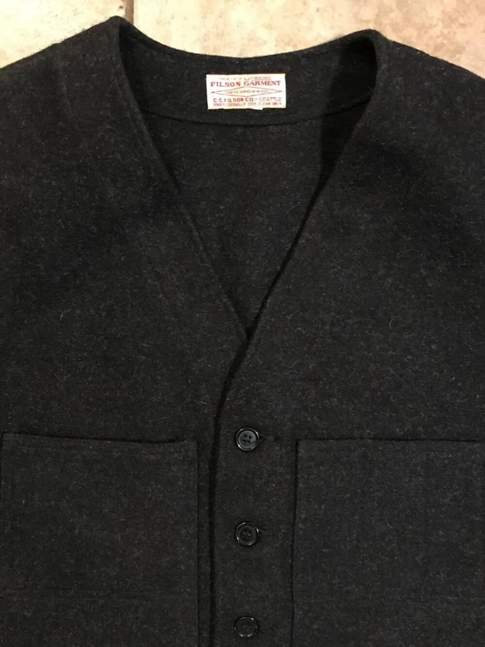 Men's Filson Mackinaw Virgin Wool Vest-Size 46 (XL) Charcoal